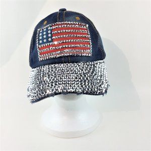 Nollia NWOT sparkle rhinestone USA flag deim hat
